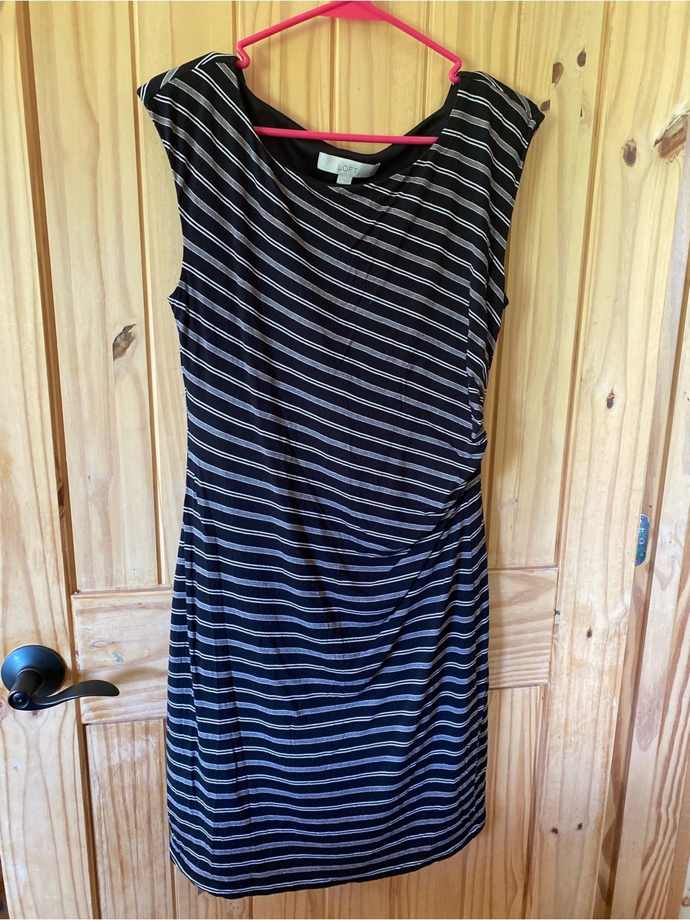Loft black/white and gray striped dress size medium